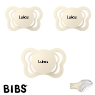 BIBS Couture Sutter med navn str1, Ivory, Anatomisk Silikone, Pakke med 3 sutter